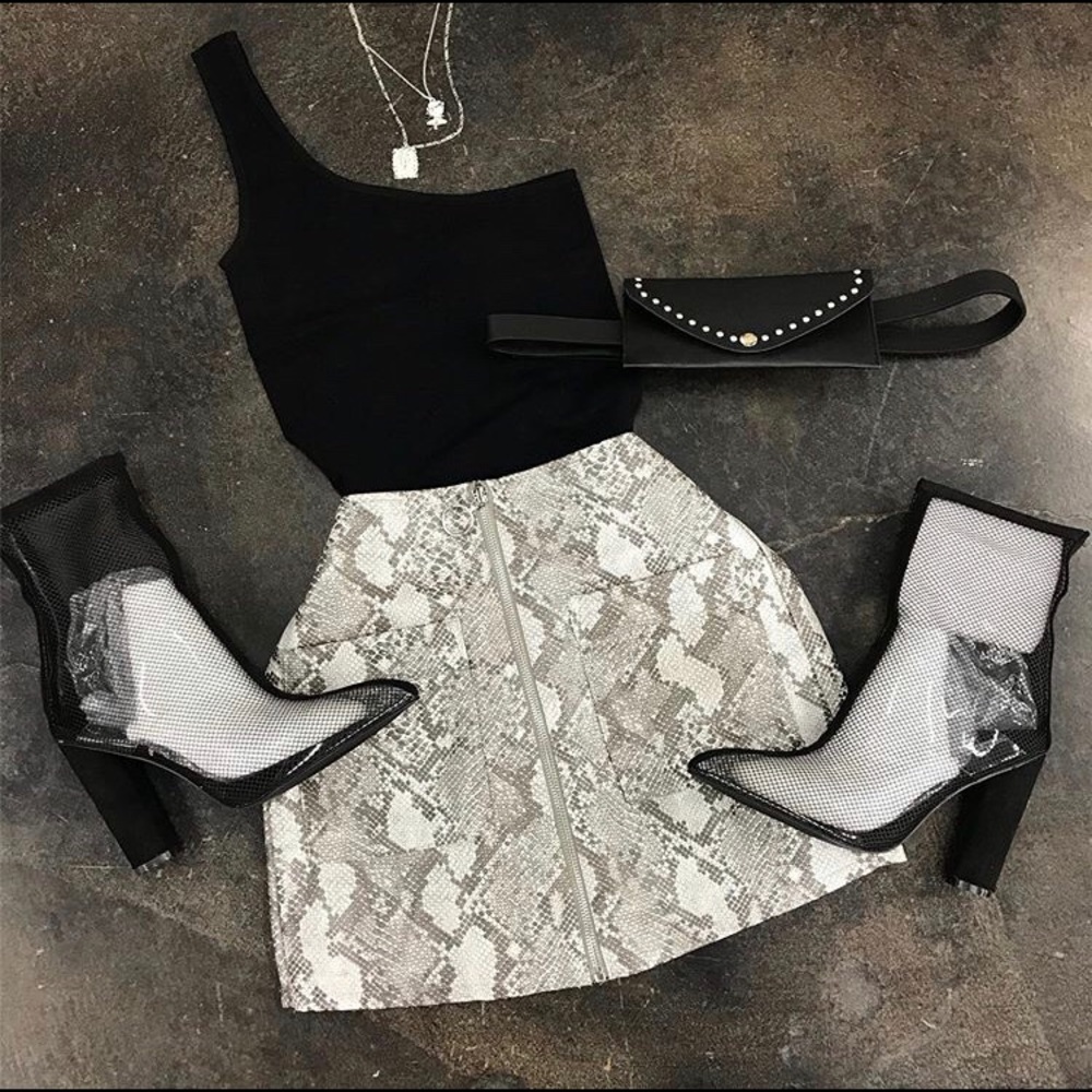 Leather snake print skort